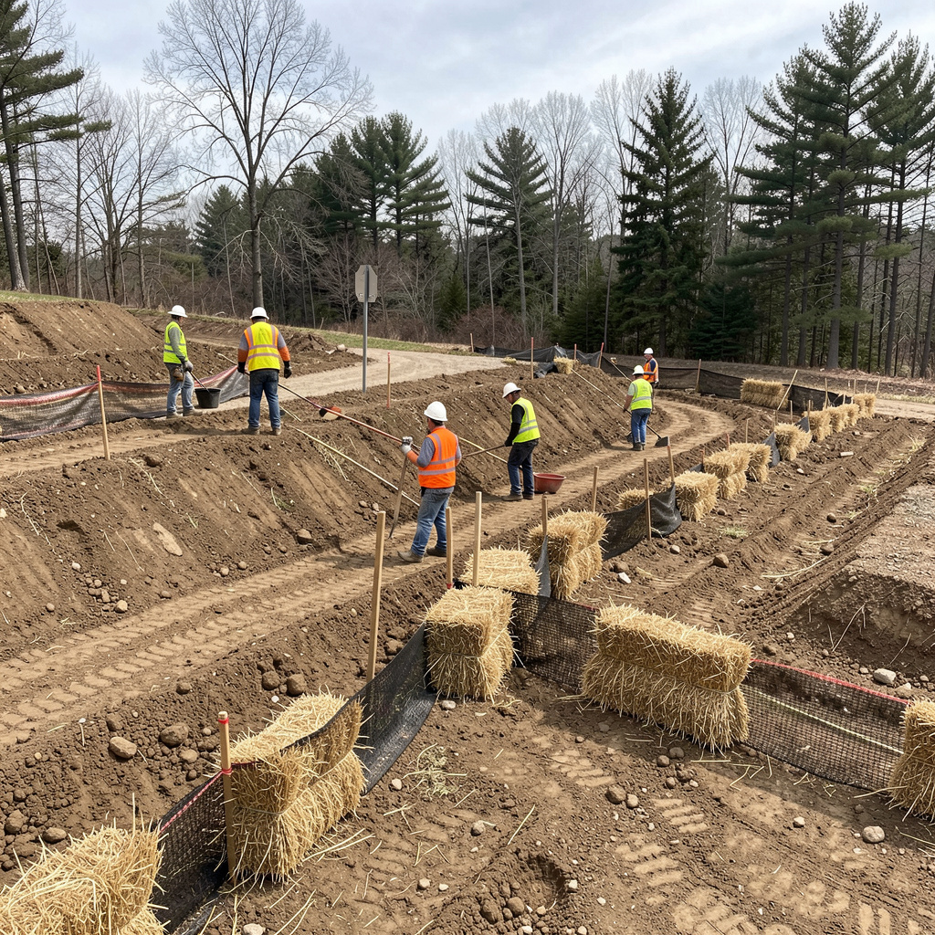 Erosion control and environmental compliance services in action on a construction site.